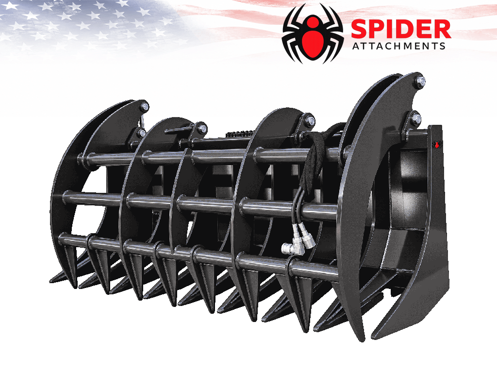 Spider Heavy Duty Grapple Rake Skid Steer Attachment | 45 - 75 HP | Made in USA