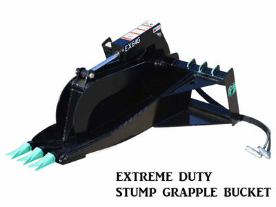 SPIDER EX64G extreme duty stump bucket with grapple for skid steer