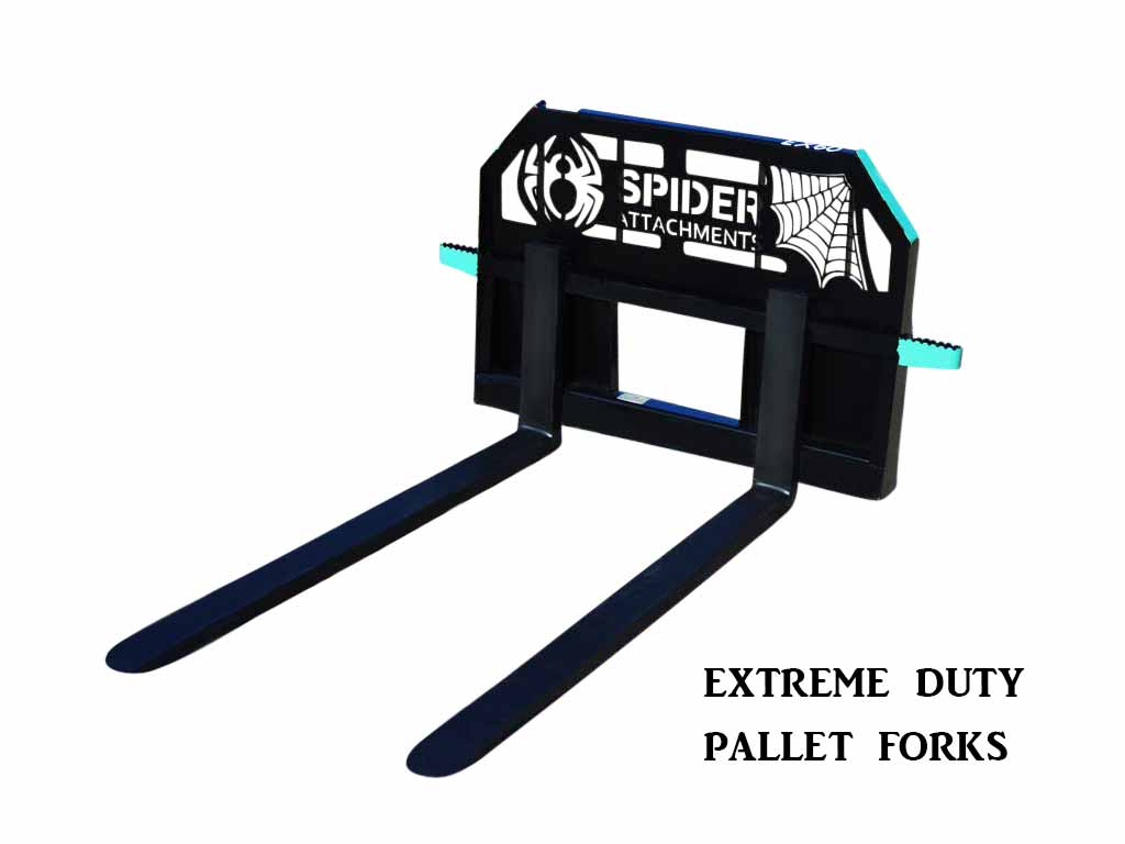 SPIDER EX PALLET FORKS, extreme duty frame, skid steer mounting